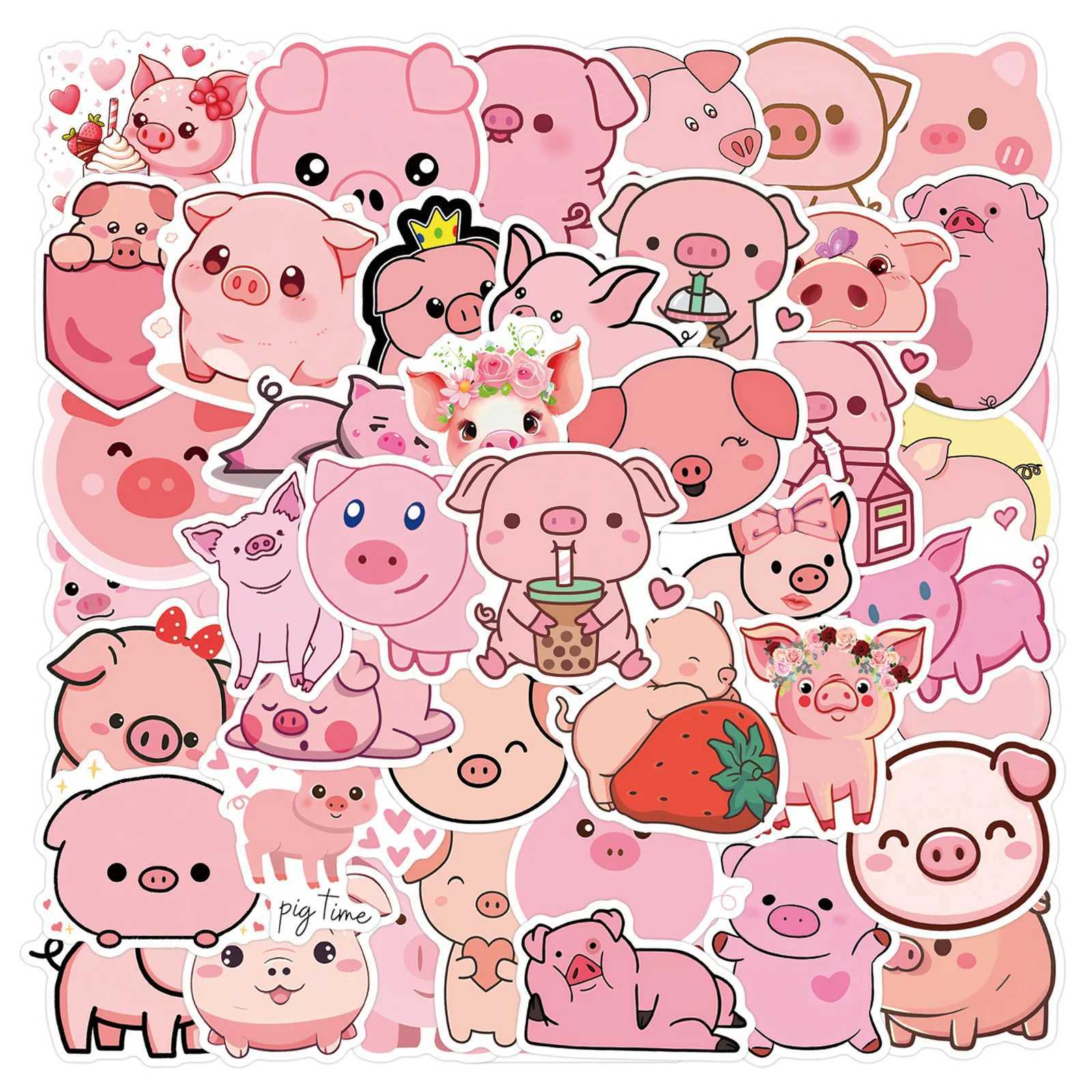 1055PCS Cartoon Pink Pig Kawaii Stickers Cute Animal Waterproof Creative Decal For Laptop Phone Fridge Guitar Skateboard Toys C250918