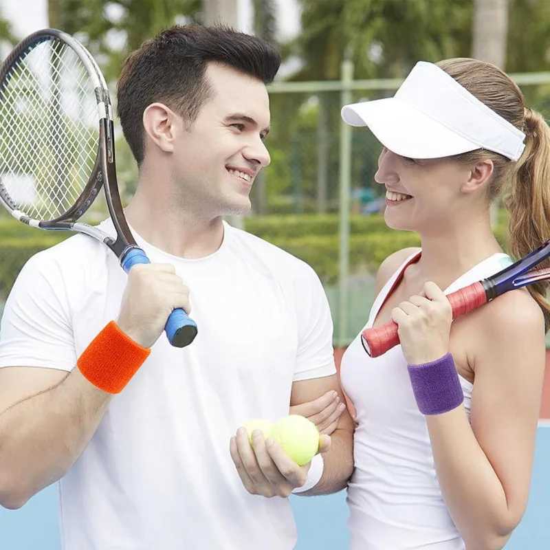 New Hot 1Pair 2Pcs Set Breathable Cotton Wrist Sweatbands Sweat Absorbent Wristbands for Tennis Football Basketball Running Gym J251211