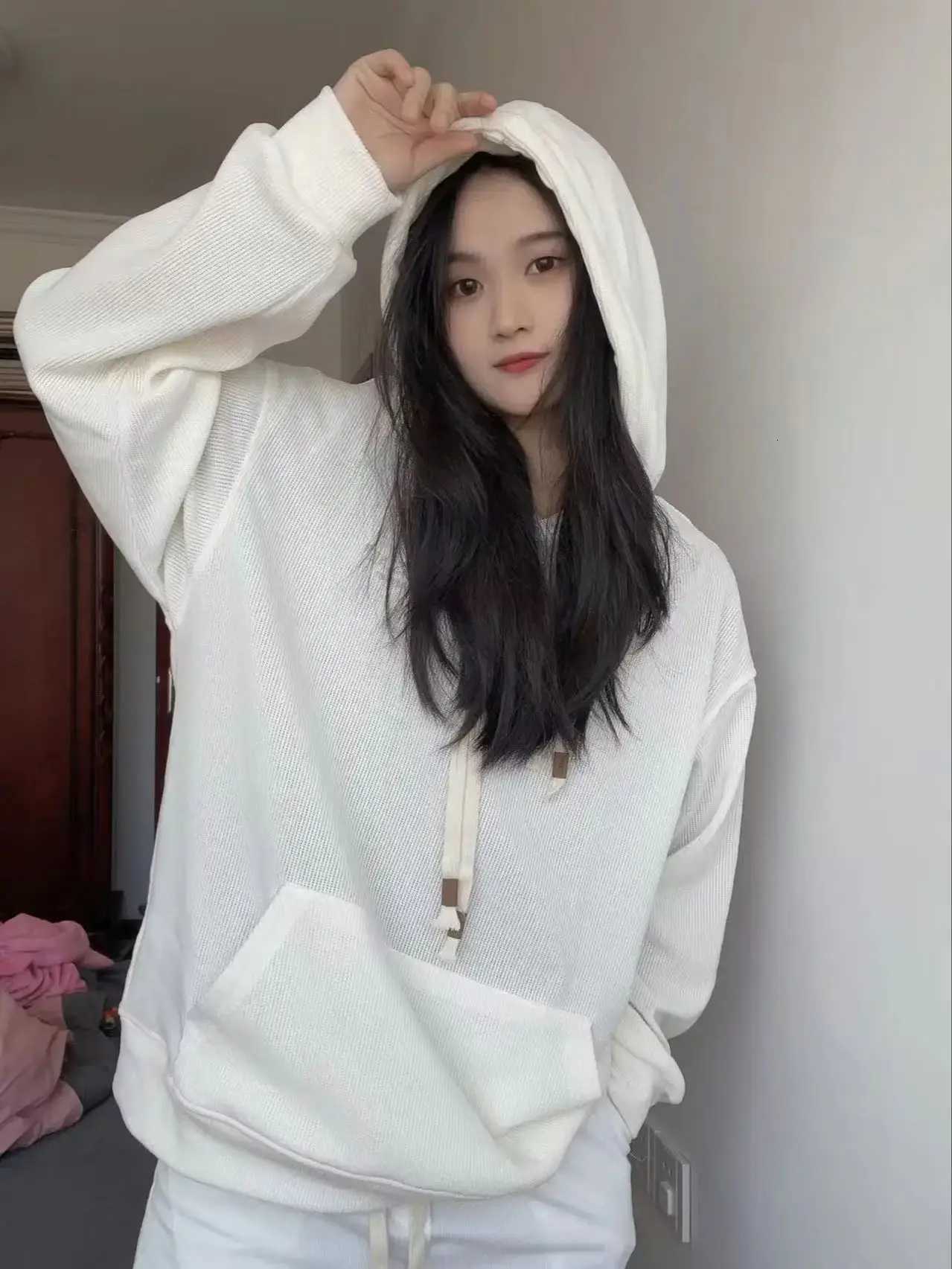 Corduroy hooded hoodie womens autumn and winter new item student Korean version loose and versatile top jacketZ250918