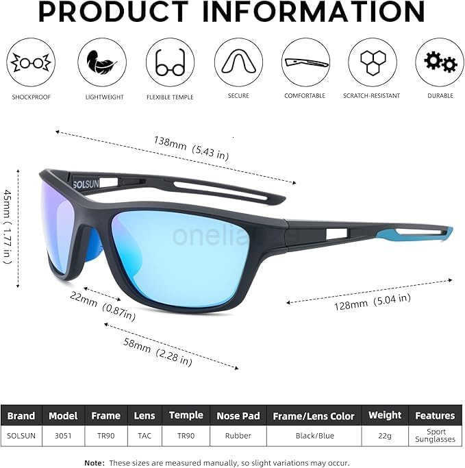 Sports Polarized Sunglasses for Men Woman Wrap Around Sun Glasses UV Protection for Running Cycling Fishing Driving W250918