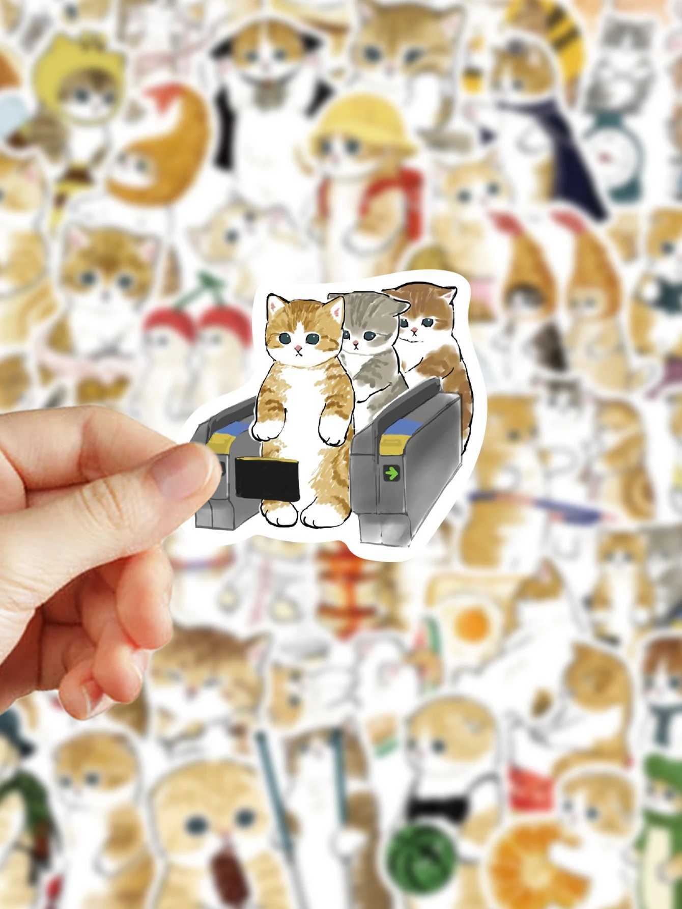64pcs cat stickers cute cartoon orange cat decoration luggage phone case laptop skateboard guitar DIY waterproof stickers C250918