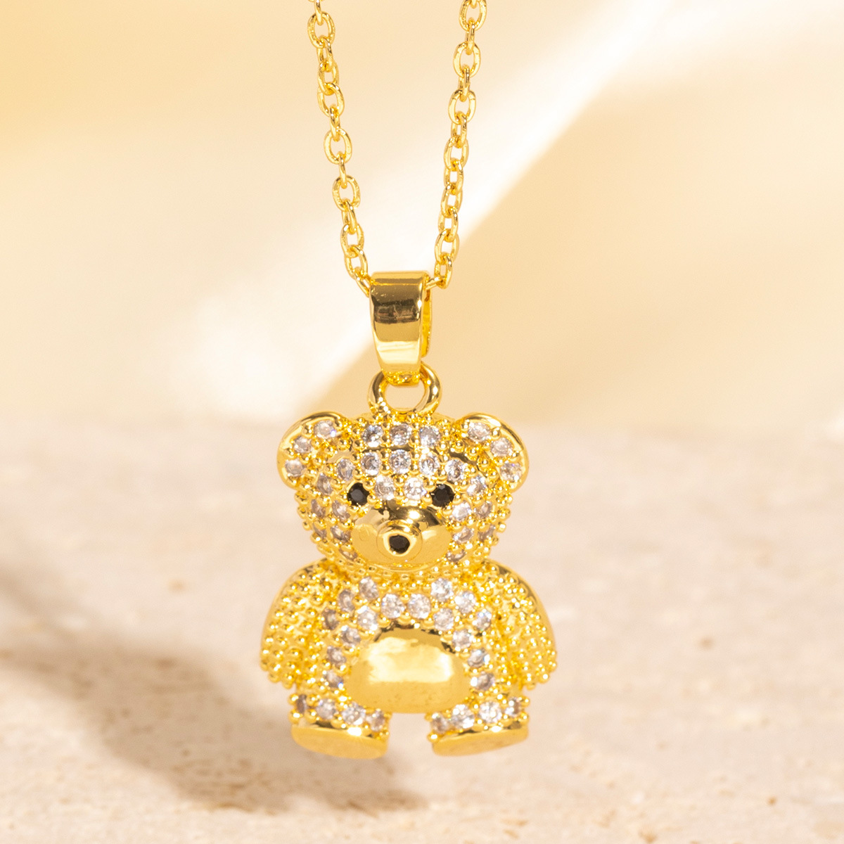 Silver - Toned Teddy Bear Pendant Necklace With Rhinestone Embellishment Delicate Daily & Cute Jewelry Gift For Her High - Quality And Fashionable Acc