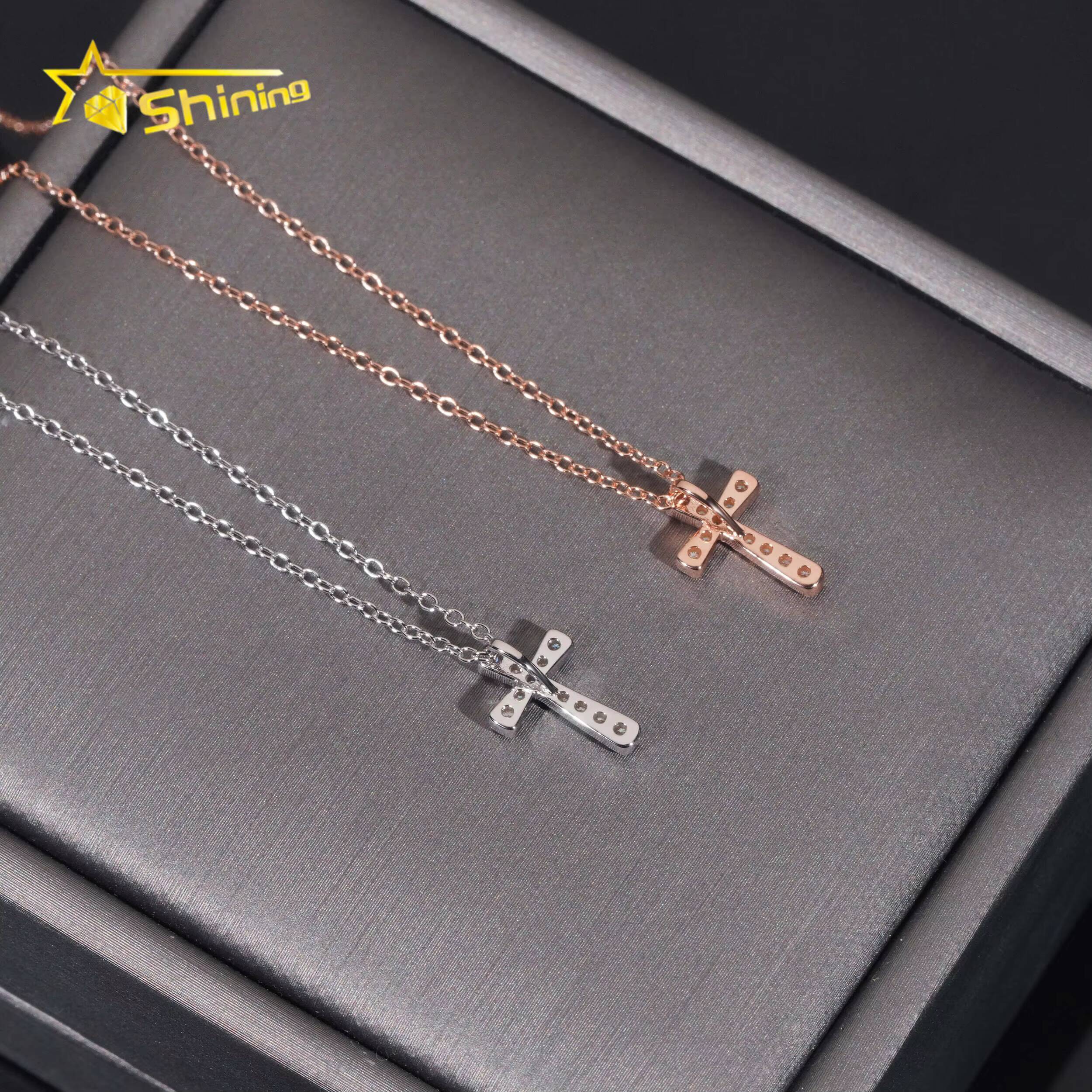 Fine Jewelry Diamond Pendant Necklace 925 Solid Silver Pass Diamond Tester Moissanite Cross Pendant