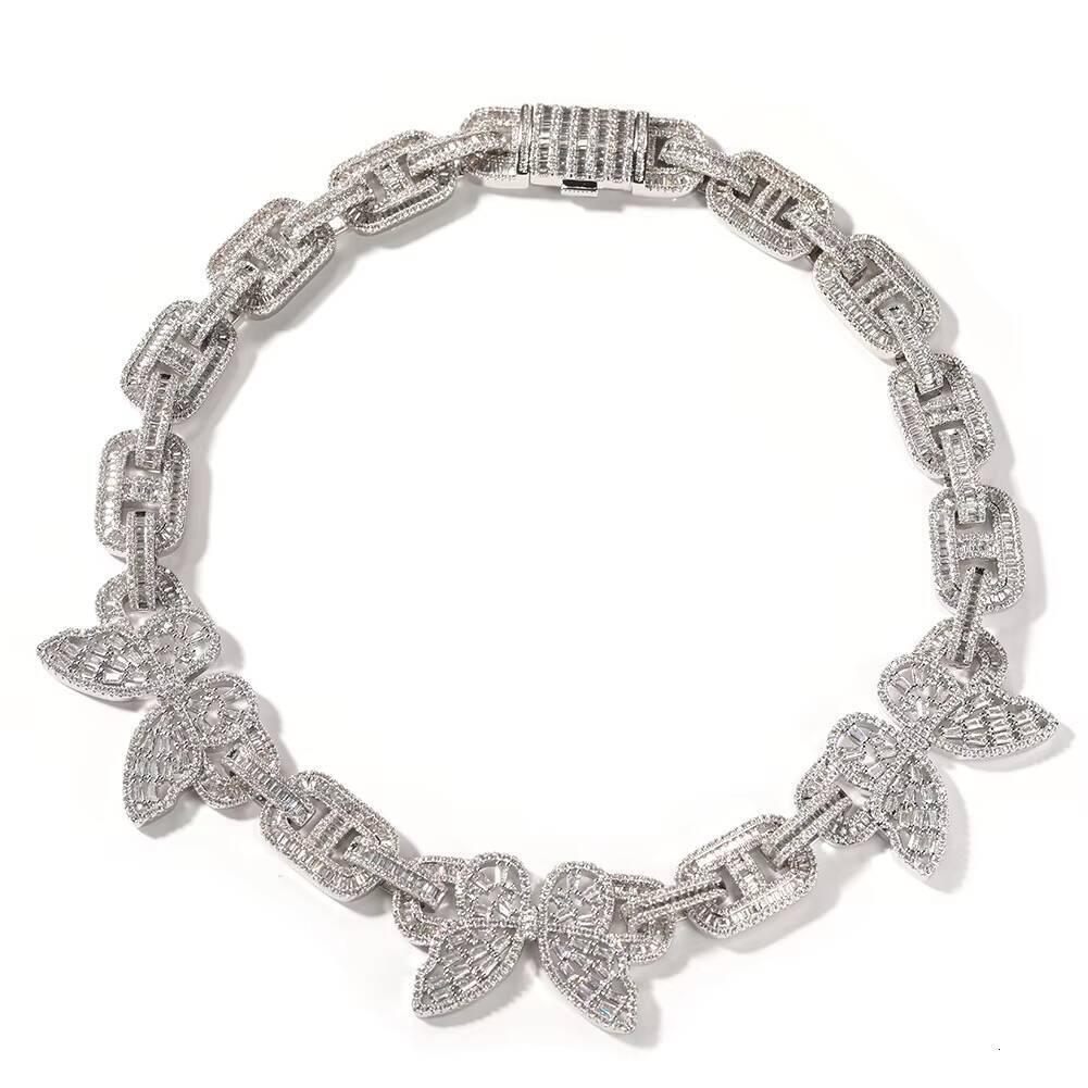 INS Hot Sale Butterfly Chain Hip Hop Iced Out Butterfly Cuban Link Chain Butterfly Necklace for Women