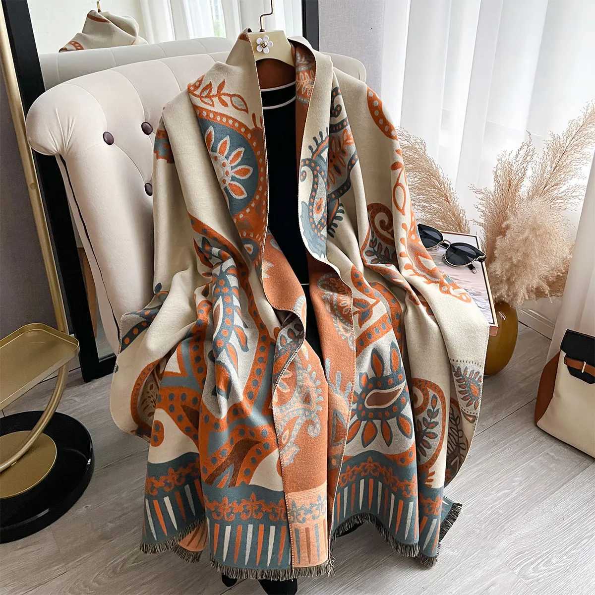 2025 Wens Luxury Paisley ral Faux Cashmere Scarf Thick Warm Winter Shl Wr Travel Stole Bufanda Y250918
