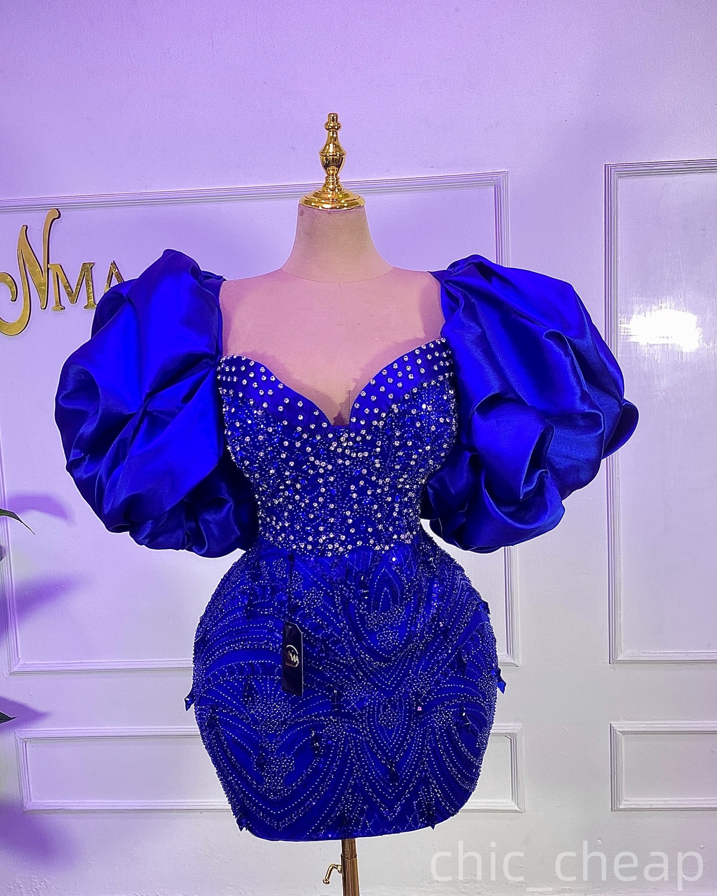 Chic Royal Blue Sheath Cocktail Dress Beaded Crystals Short Sleeves Sequined Short Mini Graduation Homecoming Dresses For Special Occasions Sweetheart