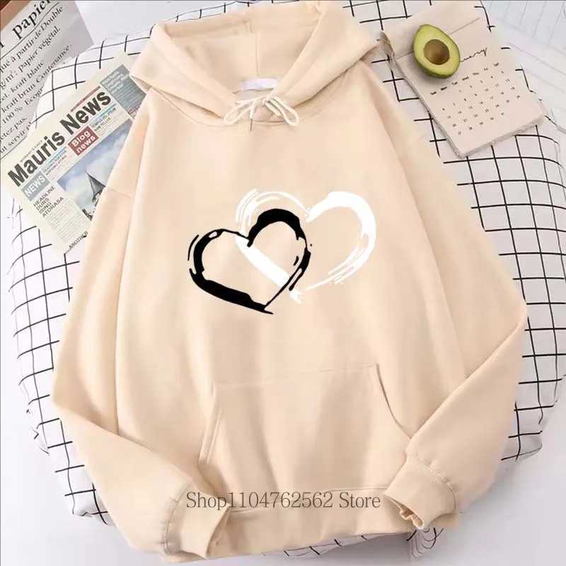 Women Clothing Heart Print Hoodie Autumn Winter Outdoor Sports Fashion Casual Long Sleeve Pullover Women Fleece SweatshirtsZ250918