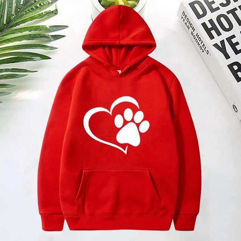 Cute Dog Paw and Heart Shape Print Hoodies Women Casual Long Sleeve Hoodies Autumn Winter Pullovers Plus SizeZ250918