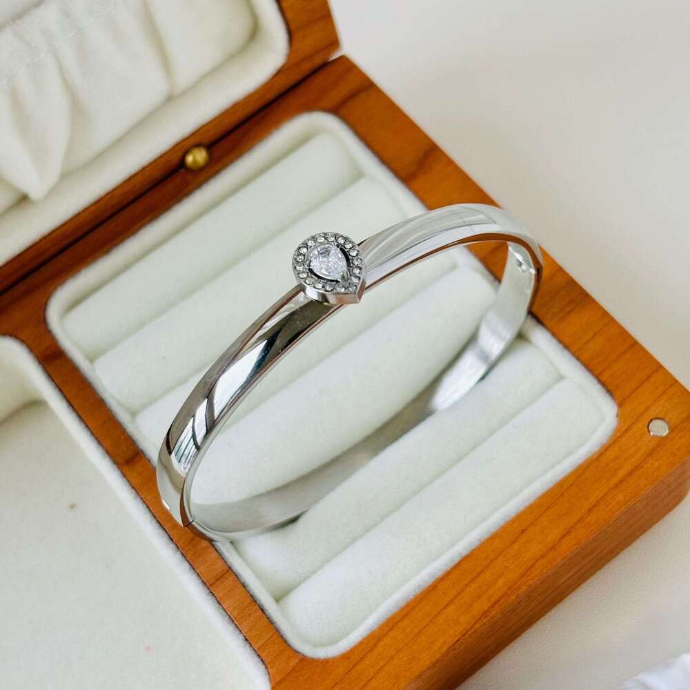 Hot Selling Stainless Steel Water Drop Zircon Round Heart Smooth Clasp Bracelet Waterproof Non-Fading Wristband ddmypluto