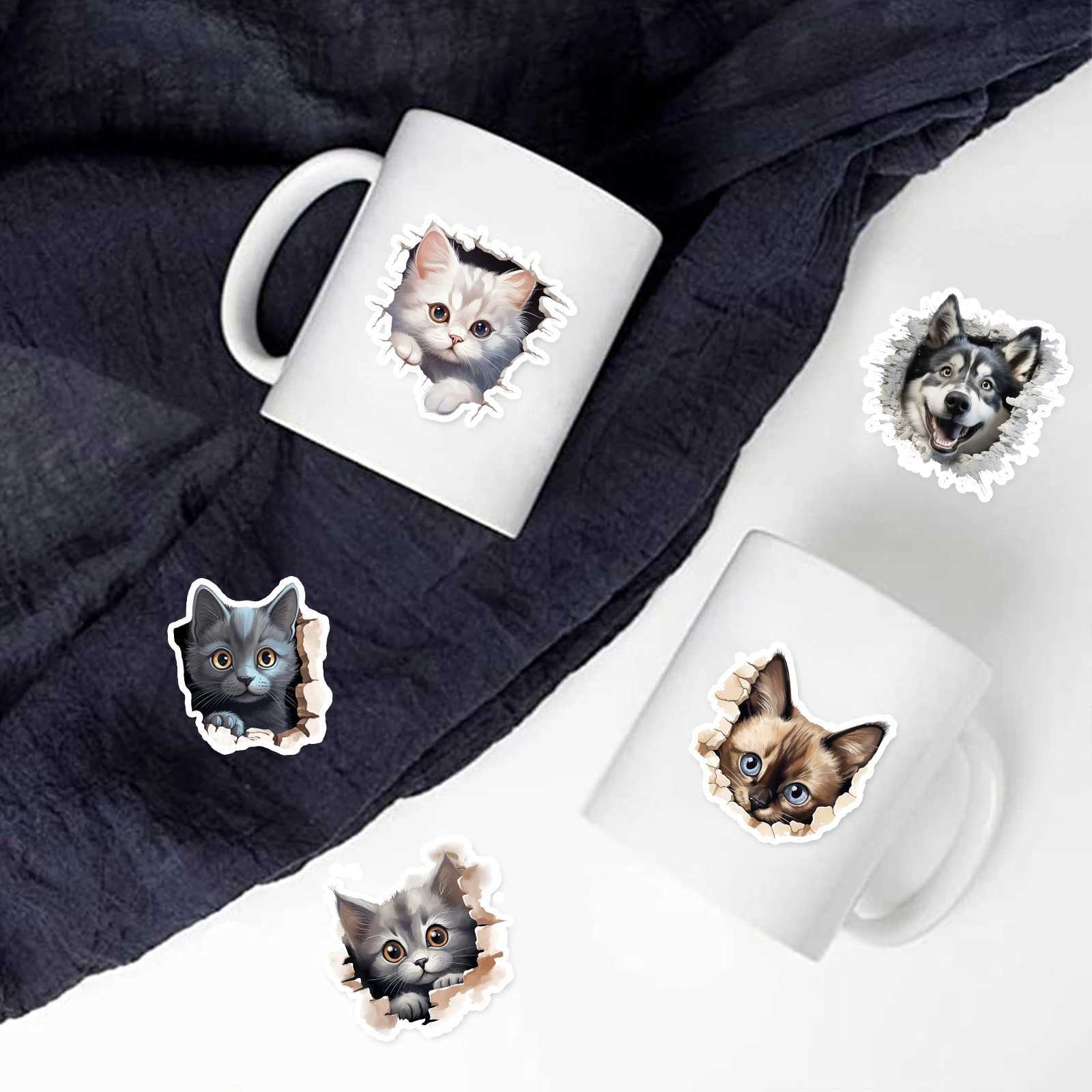 50 Pcs Cartoon Dog Cat Theme Stickers Funny Peeking Animals Stickers For Laptop Water Bottle Scrapbook Phones C250918