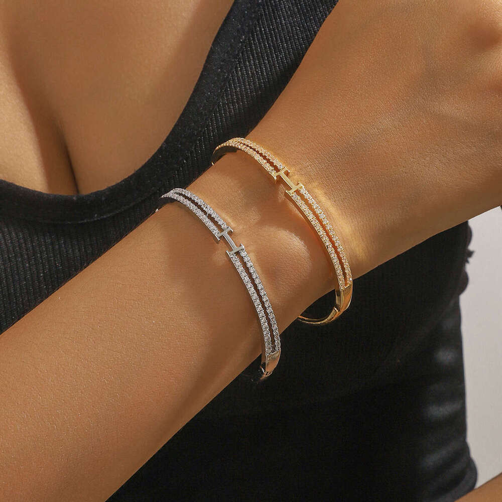 New I-shaped Dia-studded INS Style Simple High-end Gold-plated Copper Bracelet ddmypluto