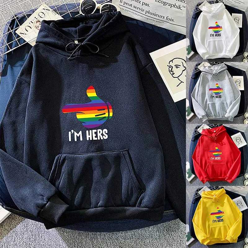 New Style I Am Hers Rainbow Couple Funny TShirt High Quality imple Casual Hoodies Autumn Winter Loose Oversized StreetwearZ250918