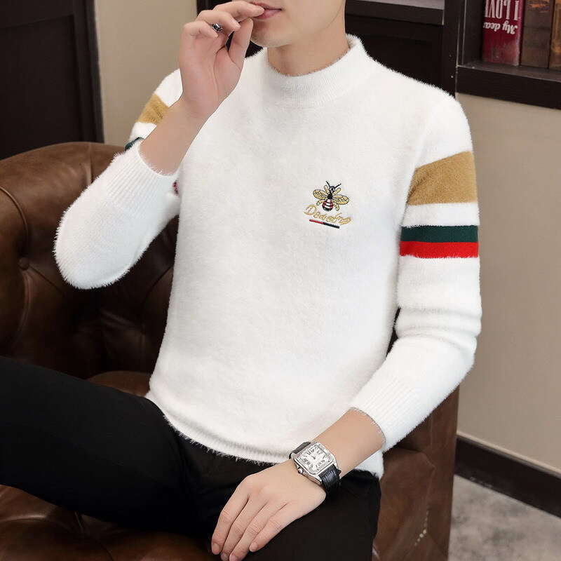 Autumn Winter Round Neck Knitted Base Shirt Men's Trendy Casual Knitted Jacquard Pullovers Sweaters Thickened Warm Knitwear Tops