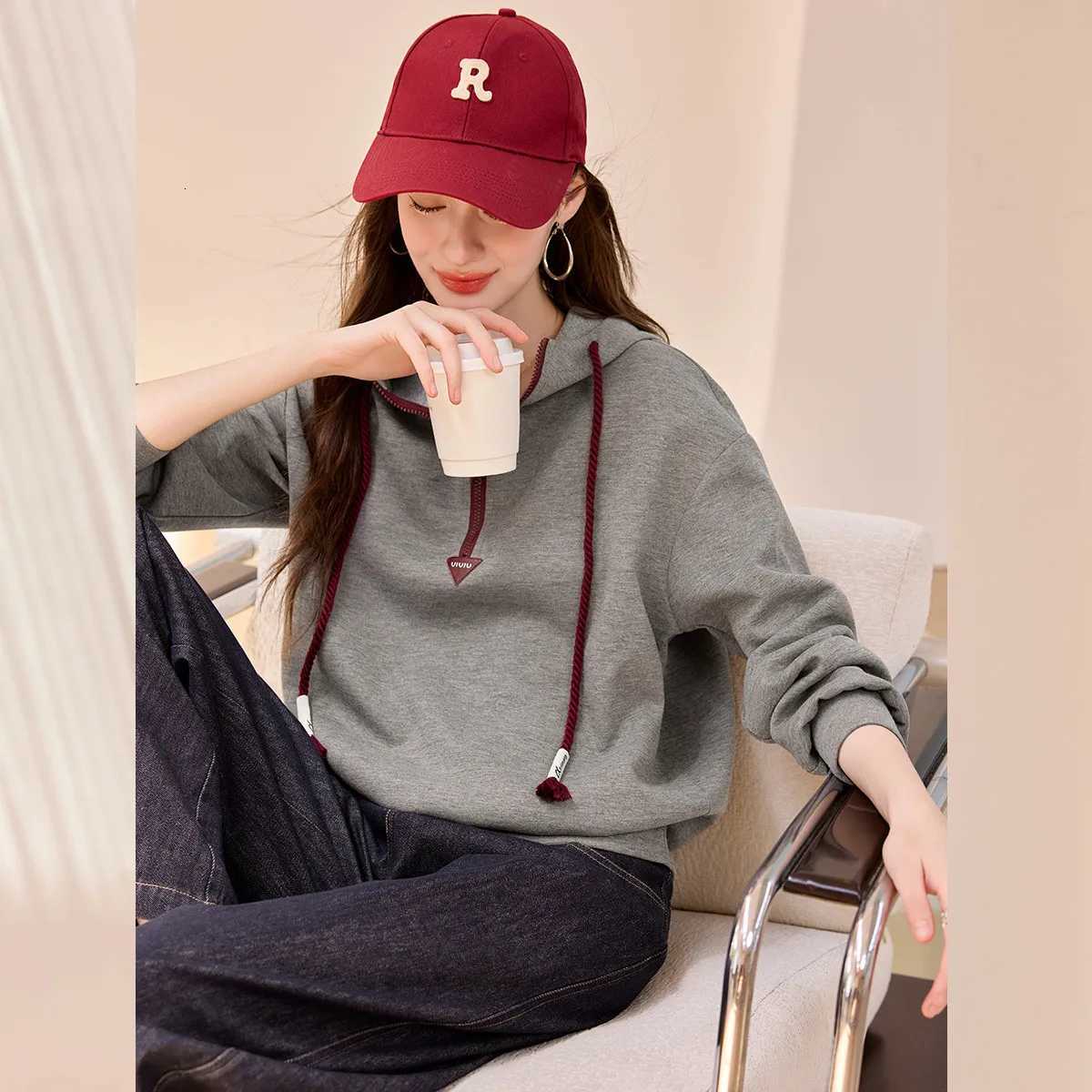 LOUIS YAO ContrastColor Zipper Design Womens Hoodies 2025 Autumn Casual Oversized DropShoulder Knit Sweatshirts Chic WearZ250918