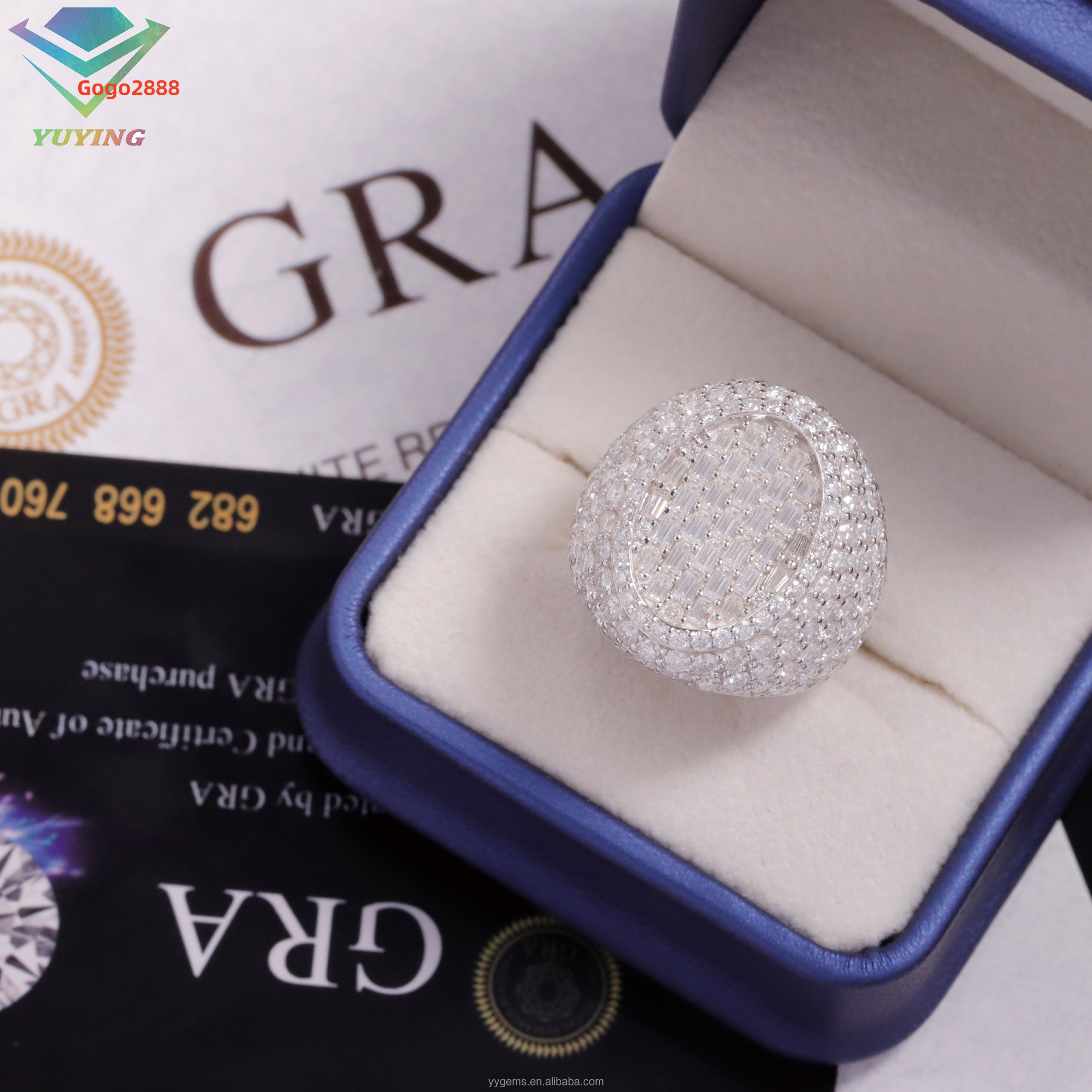 Oval Shape Moissanite Rings Hip Hop Jewelry 925 Silver Gold Plated Fashion Jewelry Rings Factory Price Men Cuban Rings