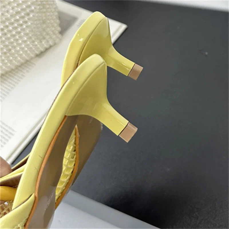 Eilyken Summer Fashion Hollow Out Mesh Women Slippers Sandals Pointed Toe Thin Low Heels Slingback Mules Shoes Zapatos De Mujer 250918