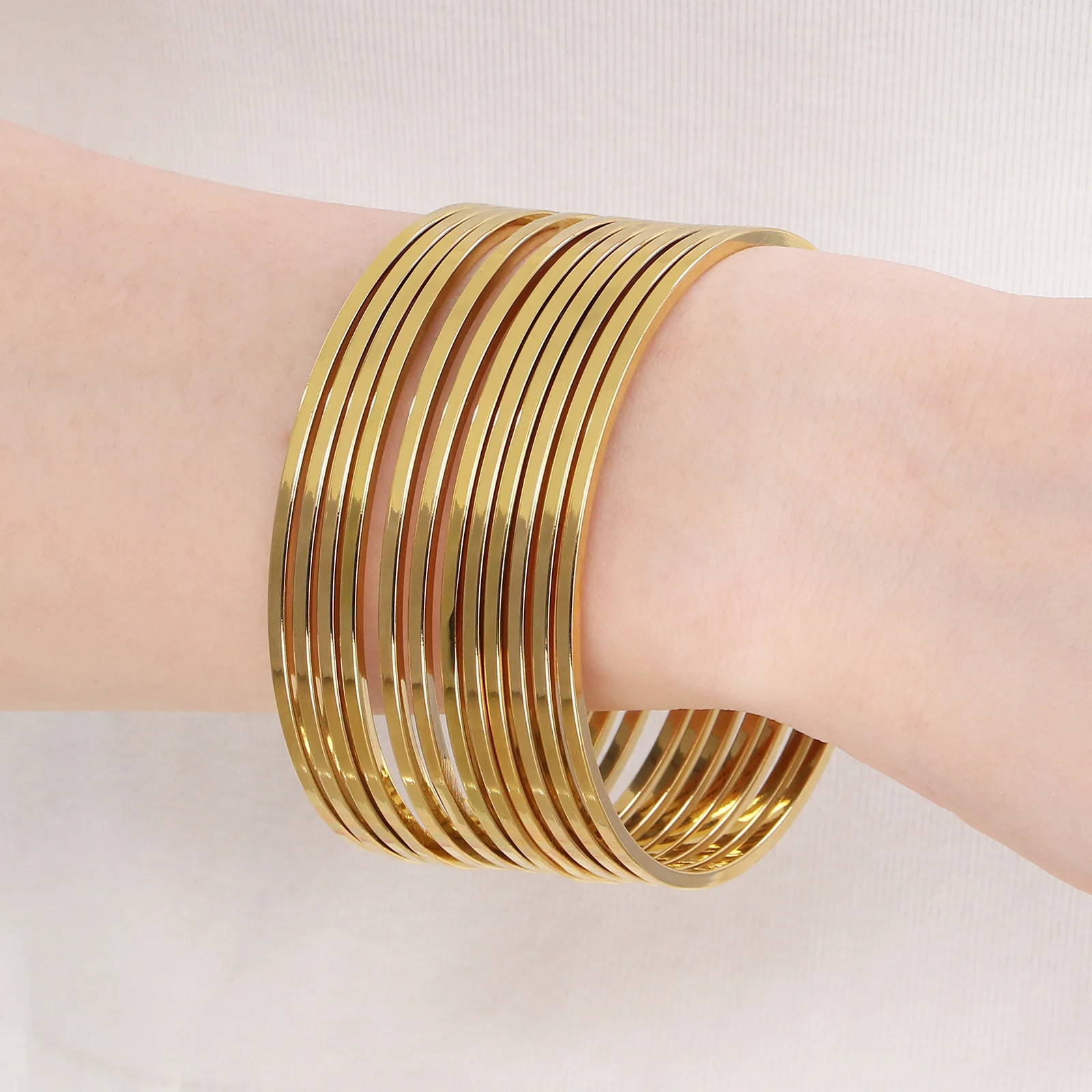 2mm Stainless Steel Bangles For Women Indian Multiple Layer Round Women Bracelet Gold Color Wedding Engagement Jewelry Gifts250917