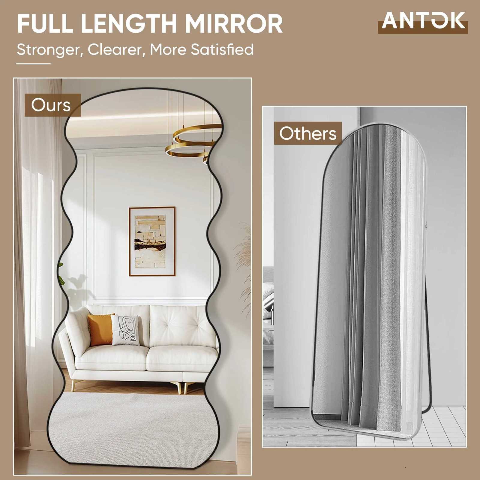 Antok Fl Length Mirror 76x34 Wavy Mirror Fl Length with Stand for Bedro Living Ro Cloakro F250918