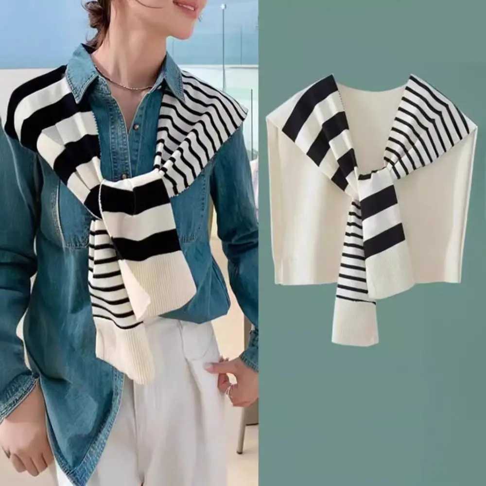 Fashion Versatile Stripes Shl Lightweight Detachable Neck Protection Casual PlusSi Shoder Scarf for Wen Y250918