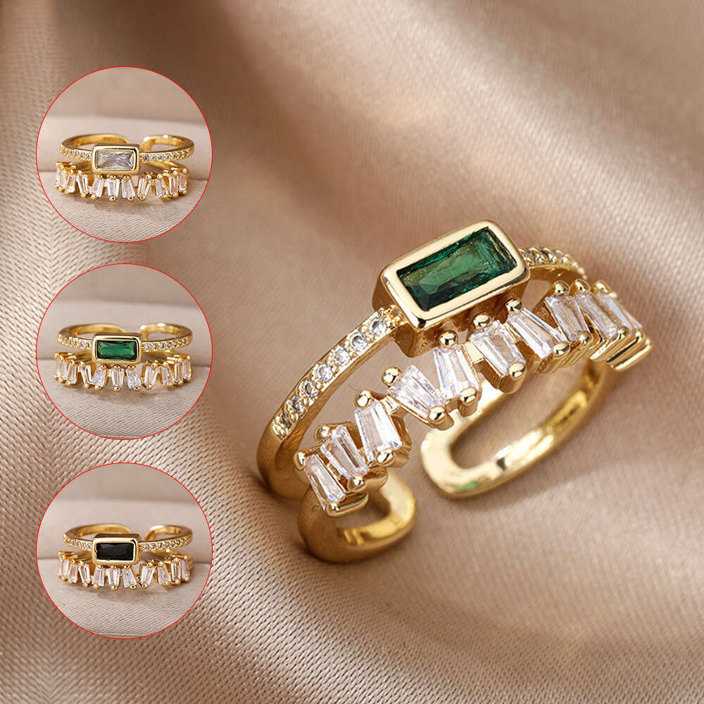 Geometric Double Layer with Micro Paved Zircon, T-shaped Zircon Fashion Tail Ring for Women