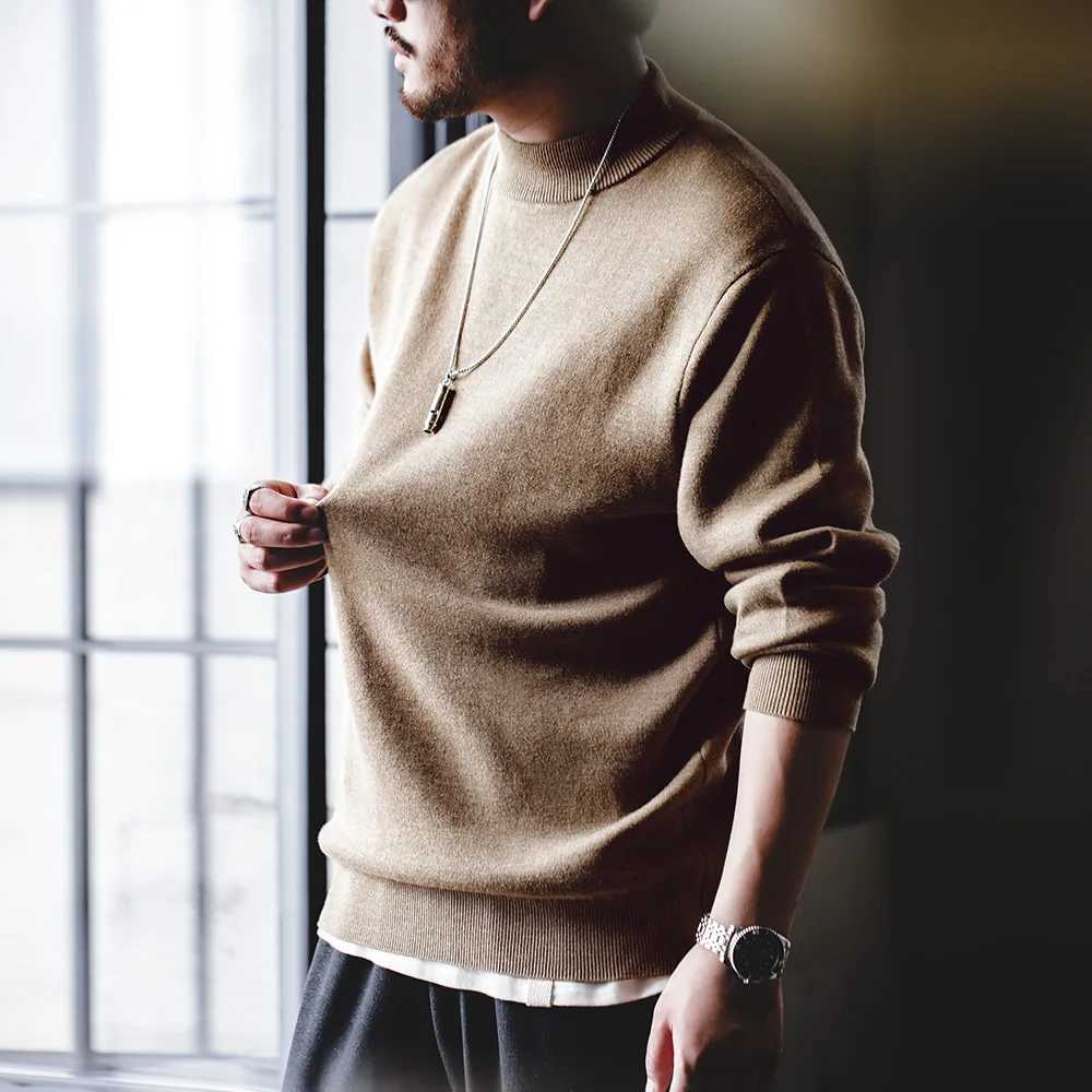 Maden Autumn Winter New Regular Fit 12 Gauge Sweater Men Half Turtleneck Pullovers Knitwear Solid Color Warm Bottom ShirtZ250918
