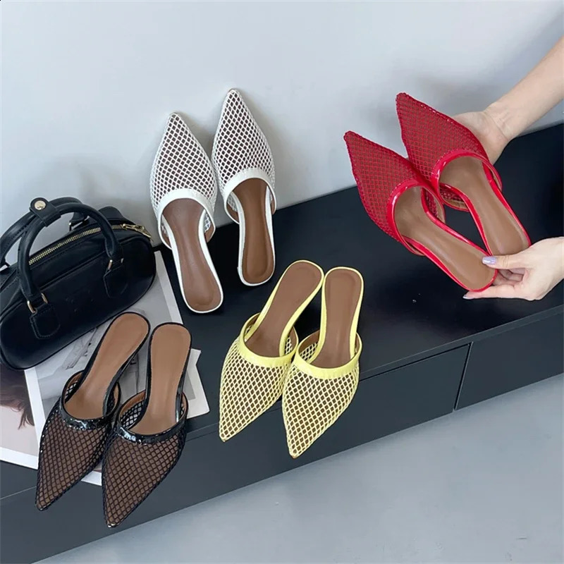 Eilyken Summer Fashion Hollow Out Mesh Women Slippers Sandals Pointed Toe Thin Low Heels Slingback Mules Shoes Zapatos De Mujer 250918