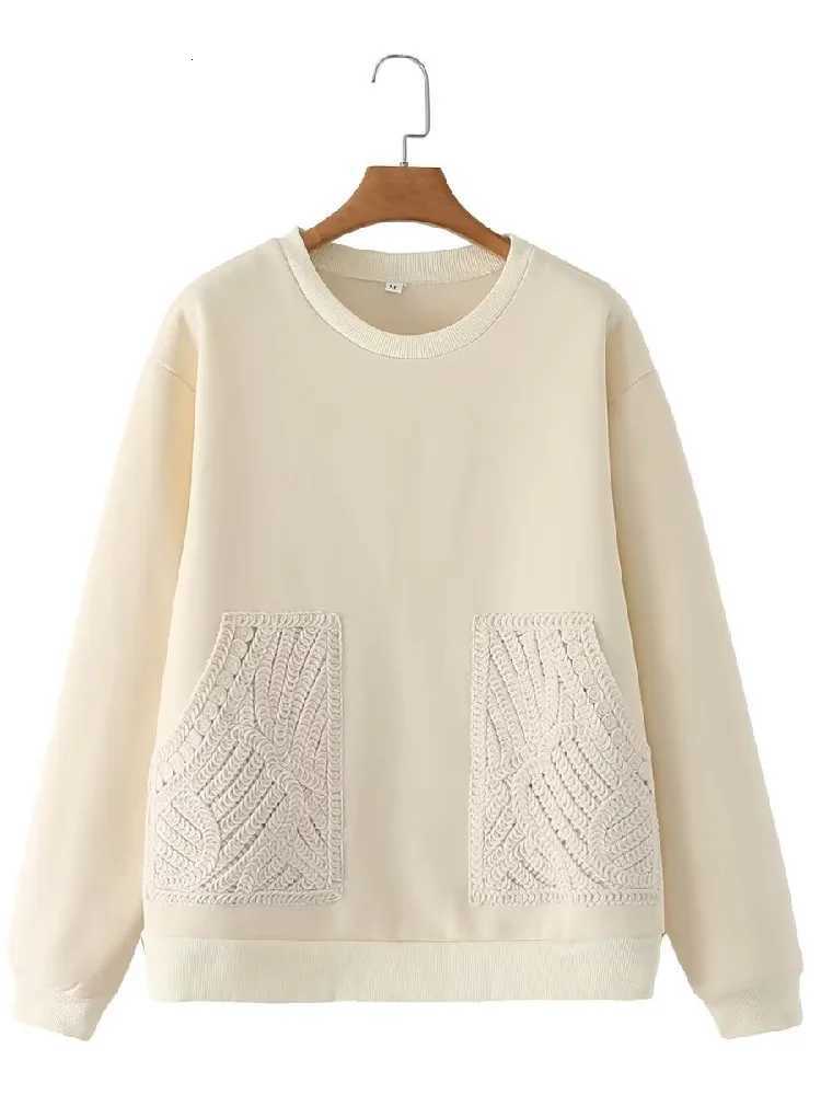 2022 Women Round collar Front Spliced Knitted Pockets Pullover Hoodies Sweats Winter Keep Warm With Fleece Sweatshirt BeigeZ250918