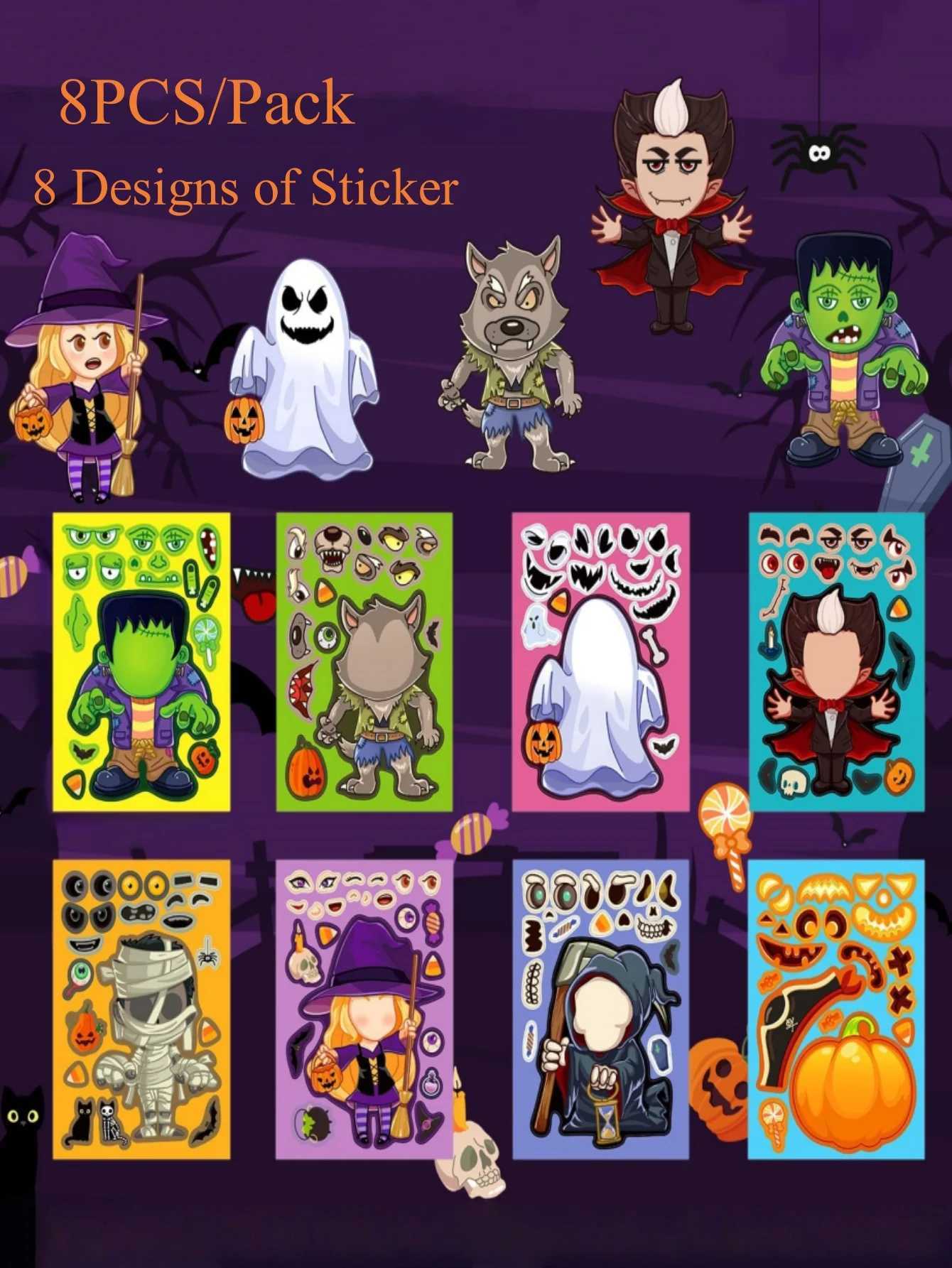 848 Sheets Halloween Stickers for Make a Face Stickers DIY Puzzle Sticker Halloween Ghost Skull Pumpkin Face Assemble Stickers C250918