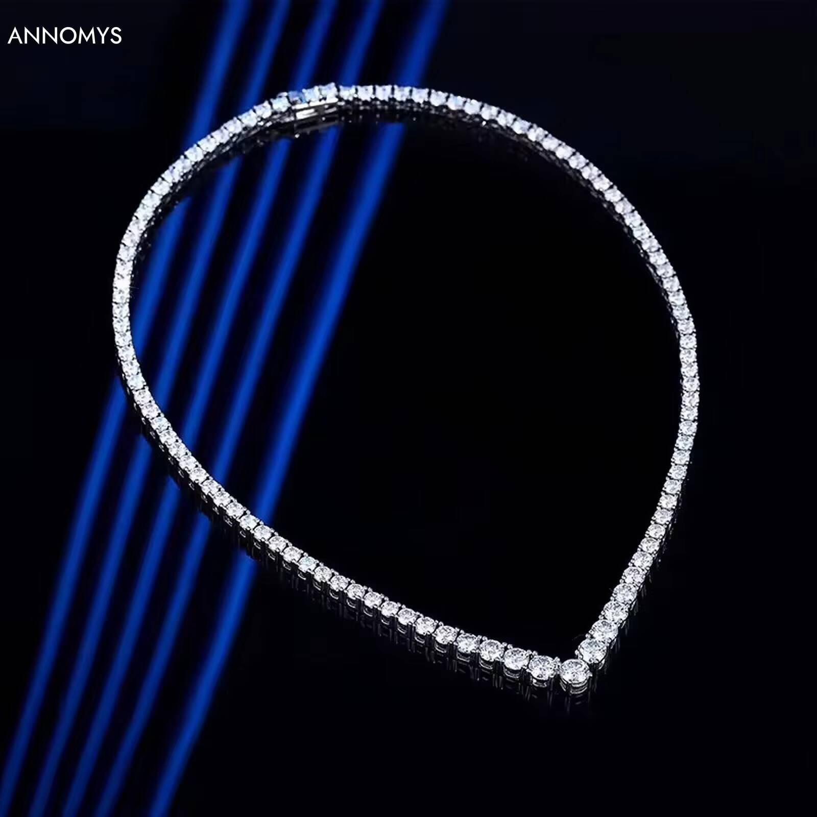 Silver 925 Original 1424 Inches Brilliant Cut Diamond Test Past D Color Moissanite V Tennis Necklace for Women Fine Jewelry