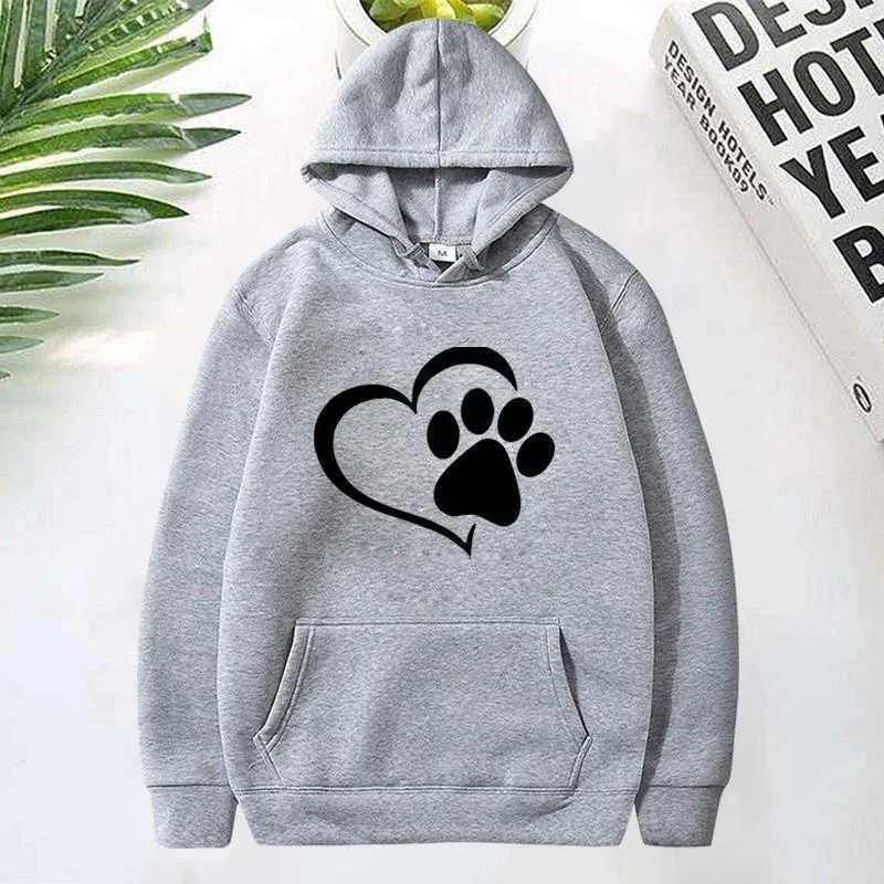Cute Dog Paw and Heart Shape Print Hoodies Women Casual Long Sleeve Hoodies Autumn Winter Pullovers Plus SizeZ250918