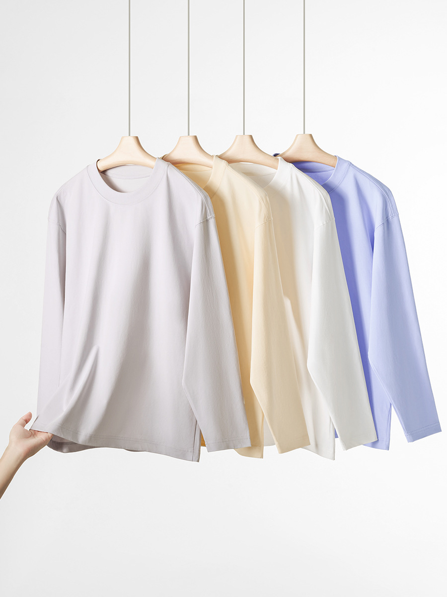 Men's Japanese-Style 230g Long-Sleeve T-Shirt - AW 2024 New, Loose, Slim-Fit, Solid Crewneck Inner Wear-16M