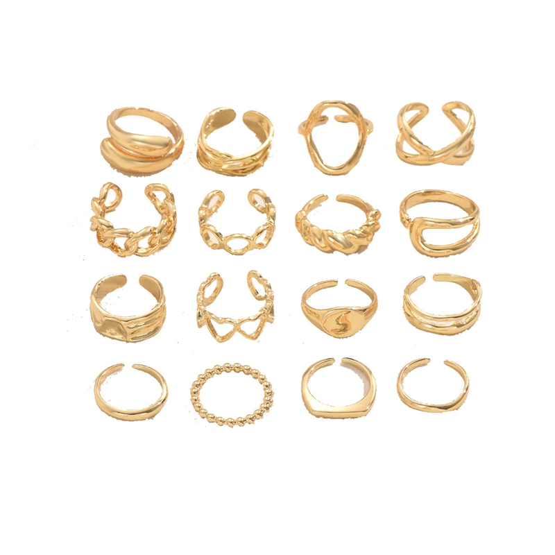 16 Pieces Thick Gold Stackable Rings for Women, Non-Tarnish, Open Stacking Rings, Knuckle Ring Set, Unique Niche - Designed Ring Set, Versatile