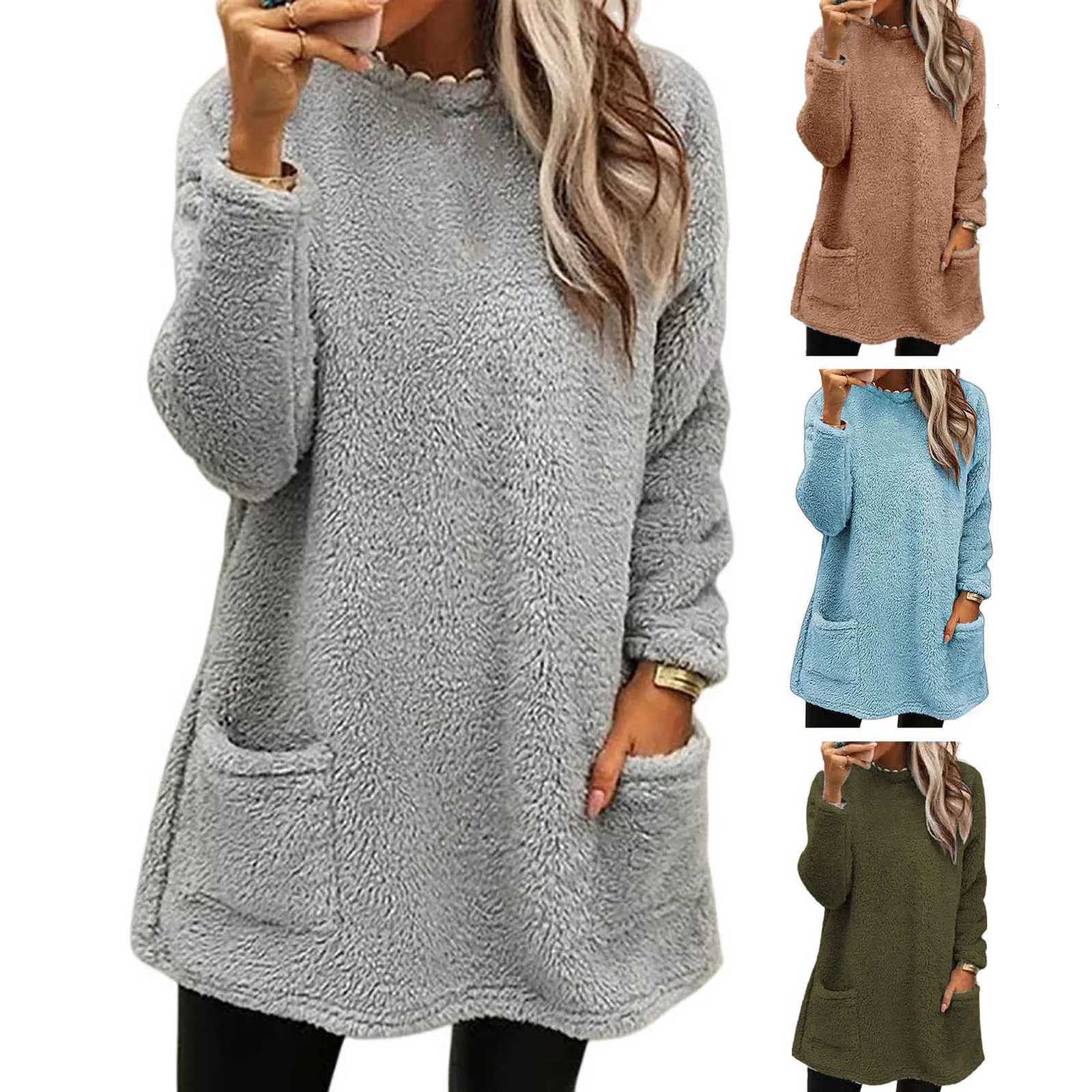 Autumn Winter Casual Women Solid Color Crew Neck Long Sleeve Sweatshirt PulloverZ250918