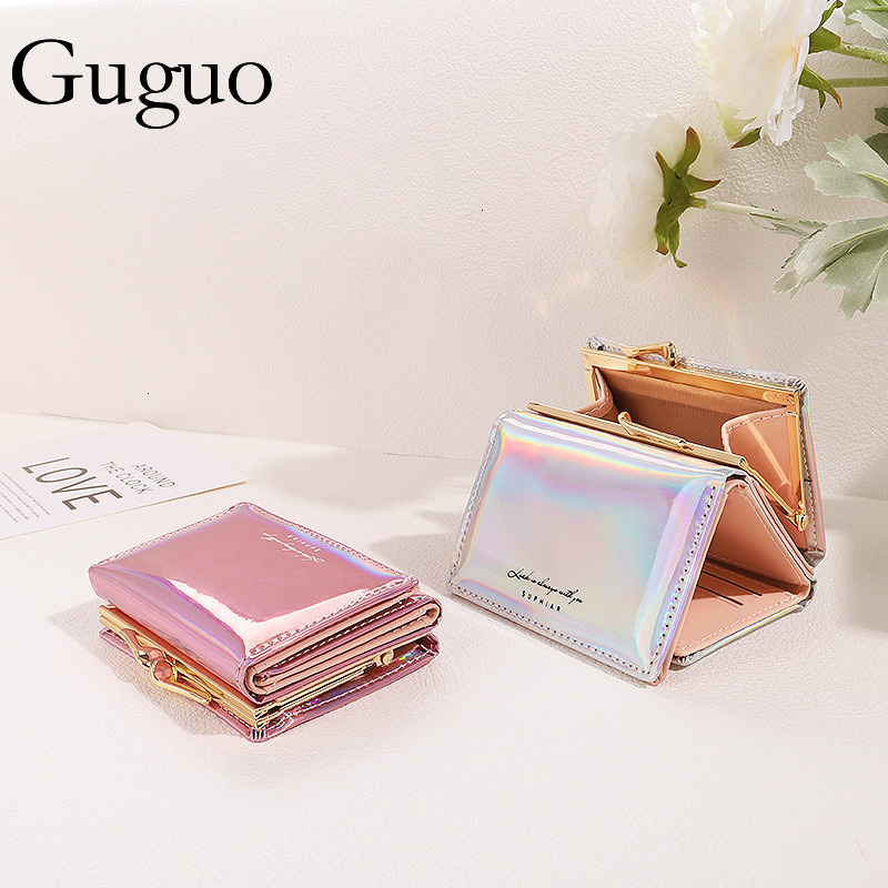 Guguo Free Shipping New Designer Bag Laser Ins Style Women's Coin Wallet PU Card Holder Student Fashion Multifunctional Short Hair Wallet High-en