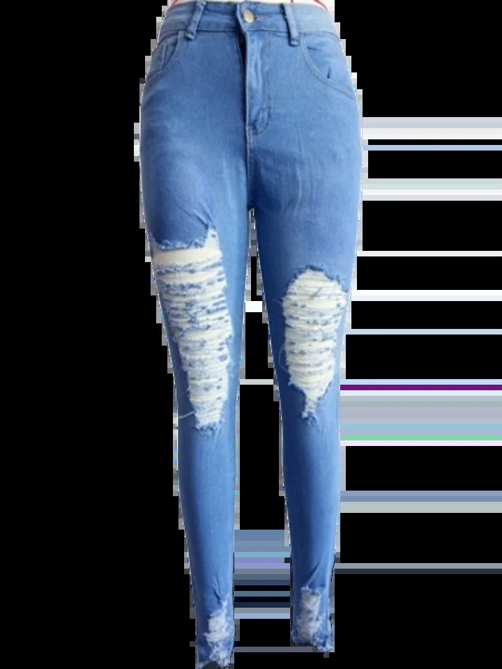 Womens Pocket Ripped Pants High Street Fashion Casual Autumn Solid Color Personalized jeans Z260313