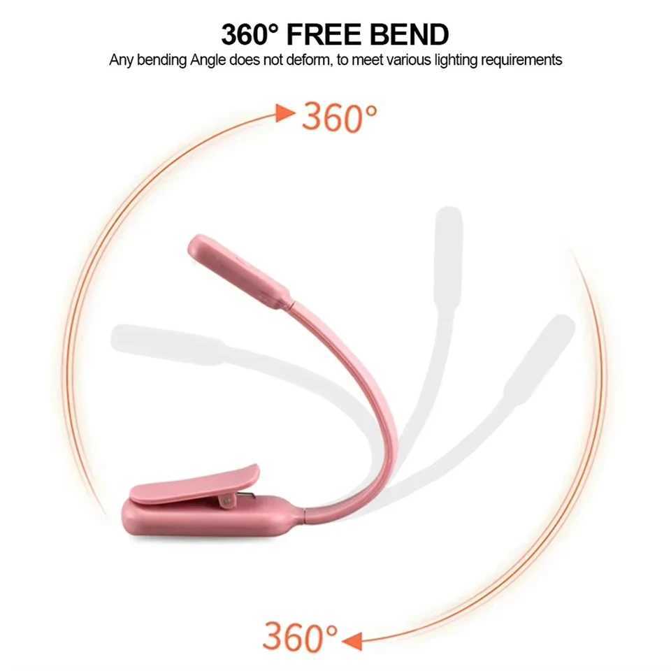 Usb Rechargeable Mini Led Book Light 360 Bending Angle 3colors Stepless Brightness Clipon Reading Lights Lamp Clip Night Desk C250918