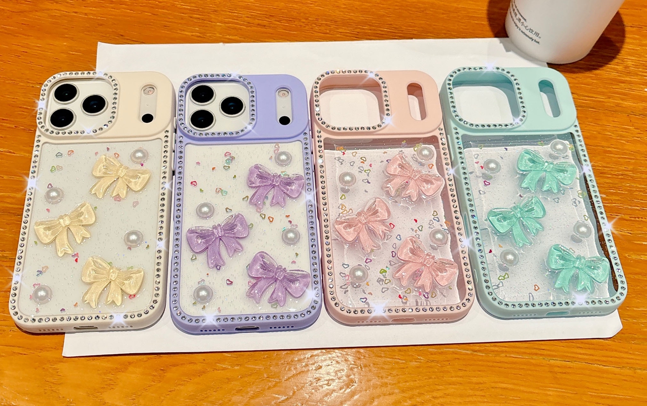 Bow Bling Diamond Cases For Iphone 17 Air 16 15 14 13 Pro Max Samsung S25 Ultra S24 FE A56 A06 A16 A26 A36 A15 Bowknot Glitter Heart Love Beads Hard P