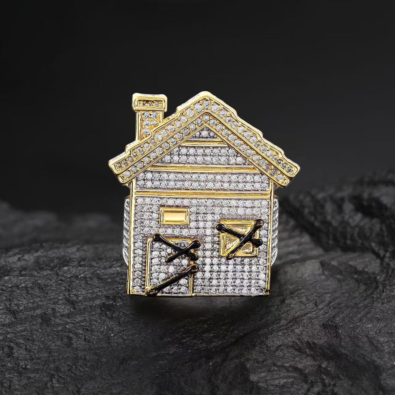 Custom VVS Moissanite Cuban Ring Fine Jewelry S925 Sterling Silver Gold Plated Men Ring Trap House Moissanite Diamond Ring