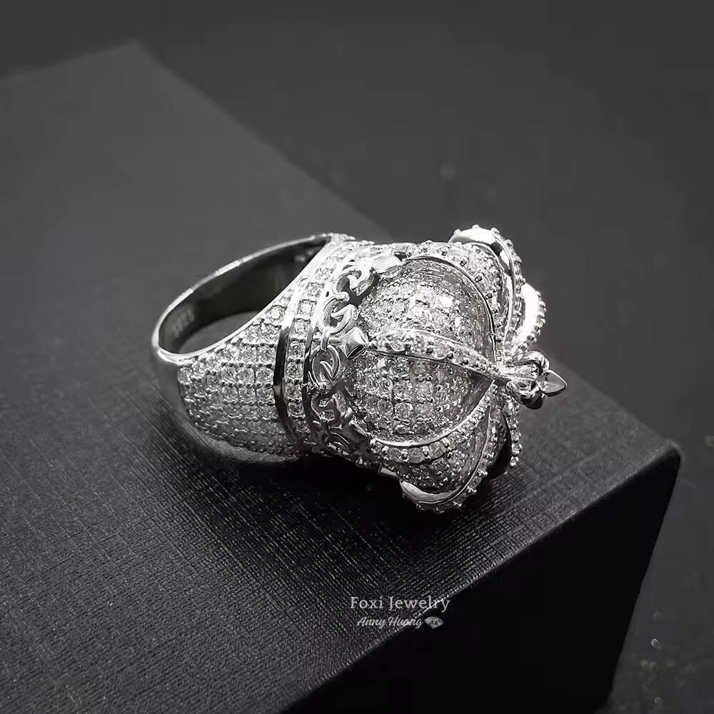 HIP HOP Mossanite Custom Jewelry MenS Luxury 925 Silver 18Kt Gold Plated Vvs Moissanite Diamond Crown Design Ring