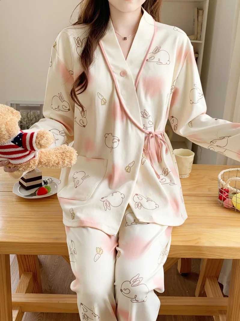 Monthly Clothing Spring and Autumn Postpartum Maternity Pajamas Summer Thin Section Breastfeeding Maternity Home Wear 250918