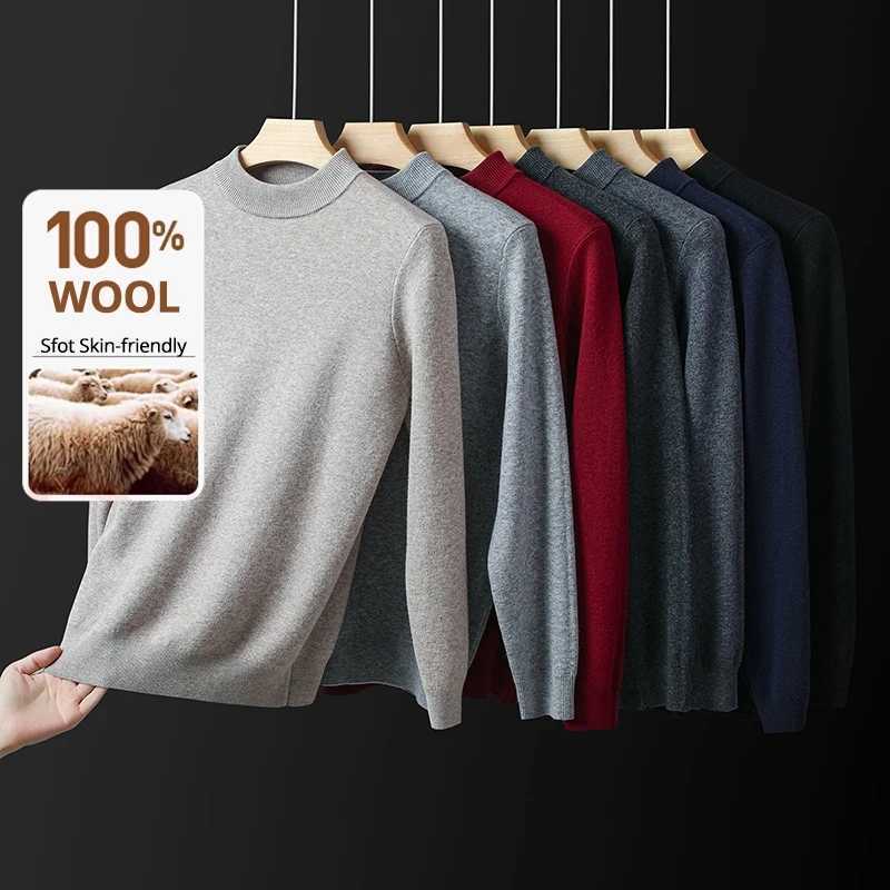 High End 100 Wool Thick New Autum Winter Fashion Brand Pullover Knit Half Turtleneck Business Sweater Casual Men ClothingZ250918