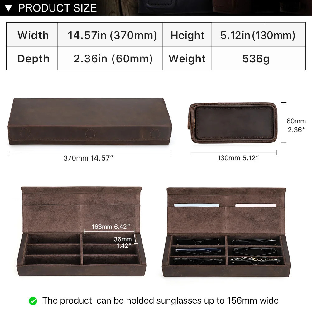 Retro Genuine Leather 23468 Grids Eyeglasses Storage Box Sunglasses Glasses Display Case Family Travel Organizer 250918