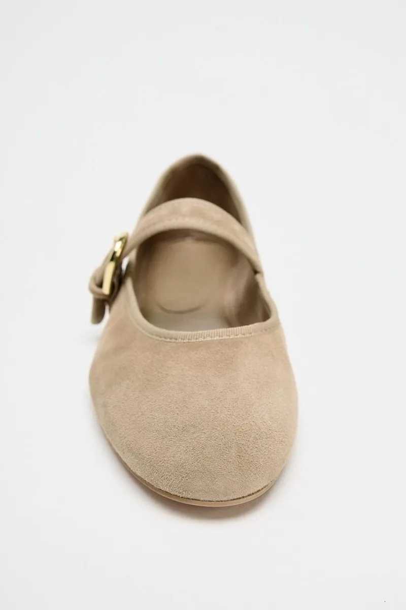 Luxury Brand Suede Ballet Flats for Women Fashion Shallow Belt Buckle Flat Mary Jane Shoes Comfort Round Toe Soft Sole Loafers W250918