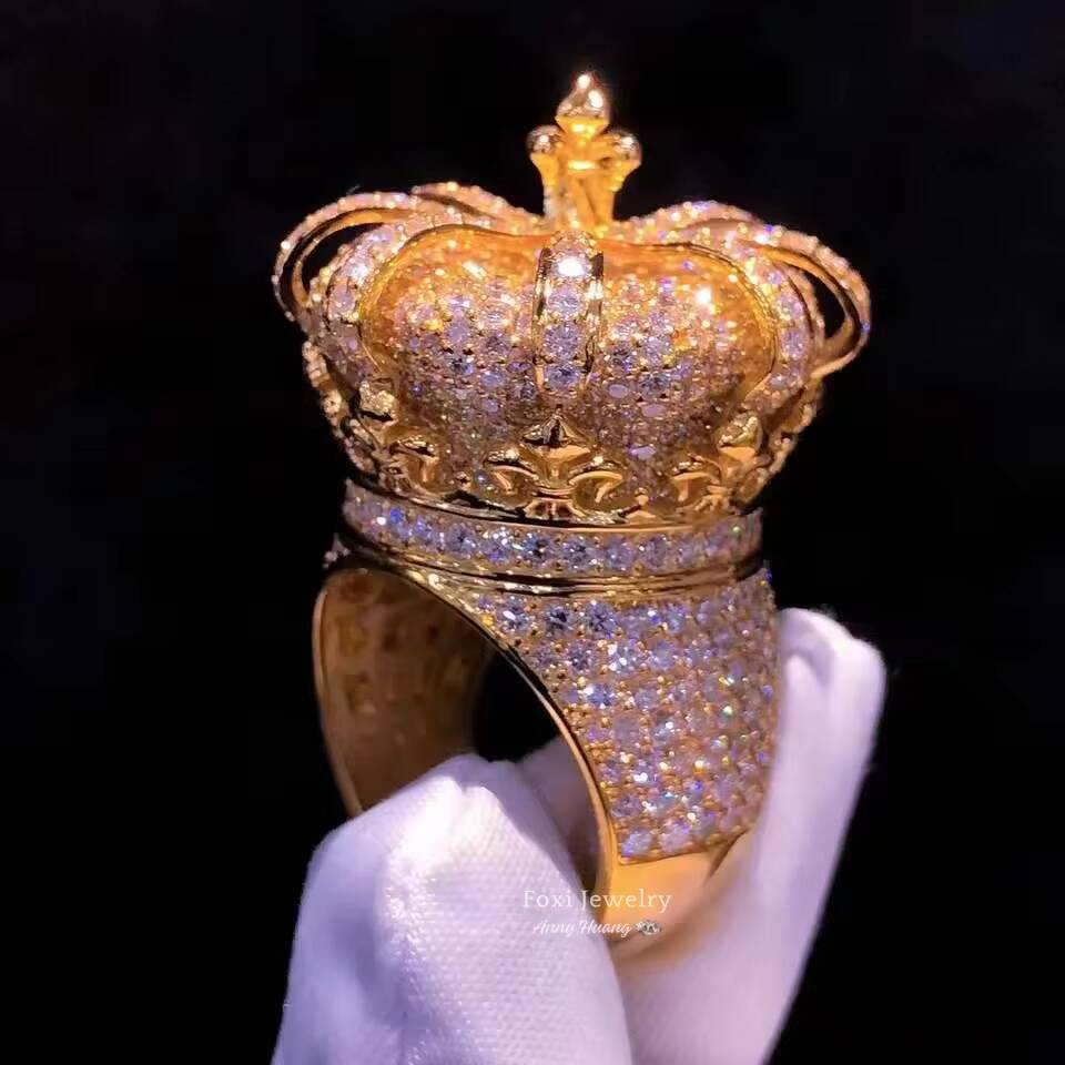 HIP HOP Mossanite Custom Jewelry MenS Luxury 925 Silver 18Kt Gold Plated Vvs Moissanite Diamond Crown Design Ring