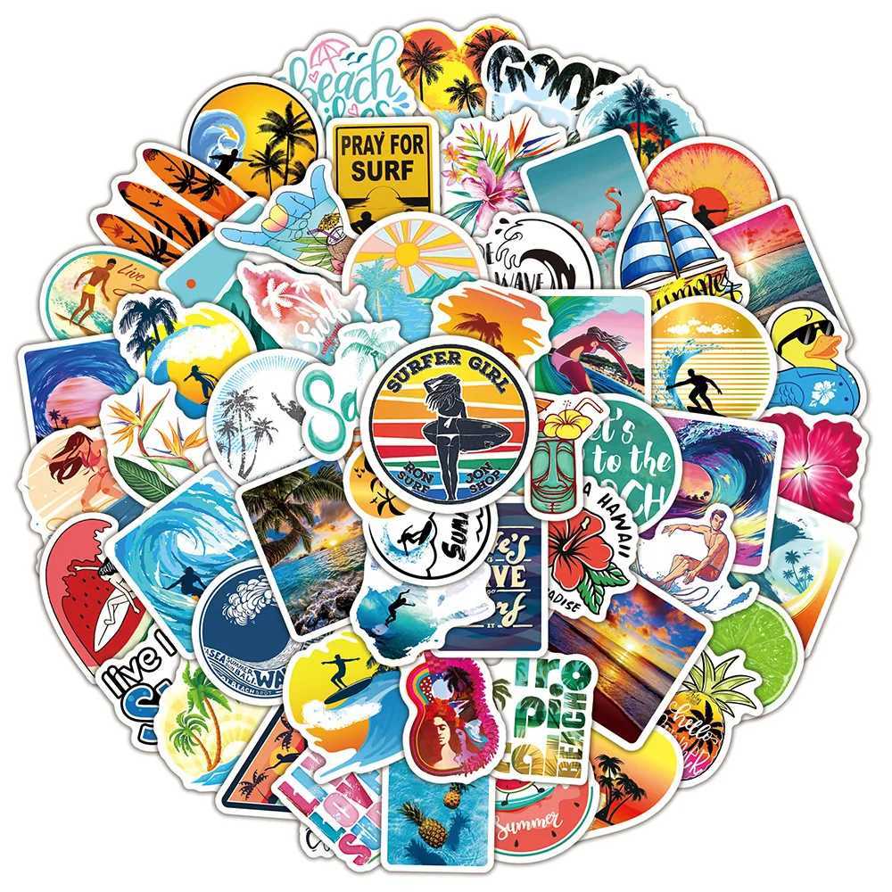 103050100PCS Hawaii Summer Surfing Stickers Tropical Beach Surf Decals Travel Luggage Surfboard Water Bottle Sticker Toy C250918