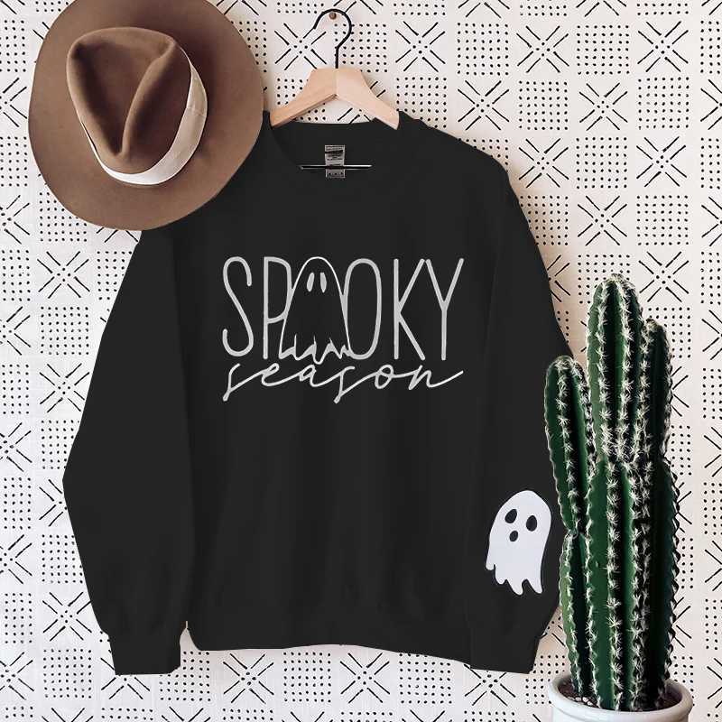 Halloween Spooky Season Sweatshirts For Women Funny Halloween Ghost Graphic Oversized Sweatshirts Fall Long Sleeve PulloversZ250918
