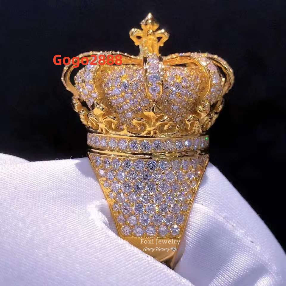 HIP HOP Mossanite Custom Jewelry MenS Luxury 925 Silver 18Kt Gold Plated Vvs Moissanite Diamond Crown Design Ring