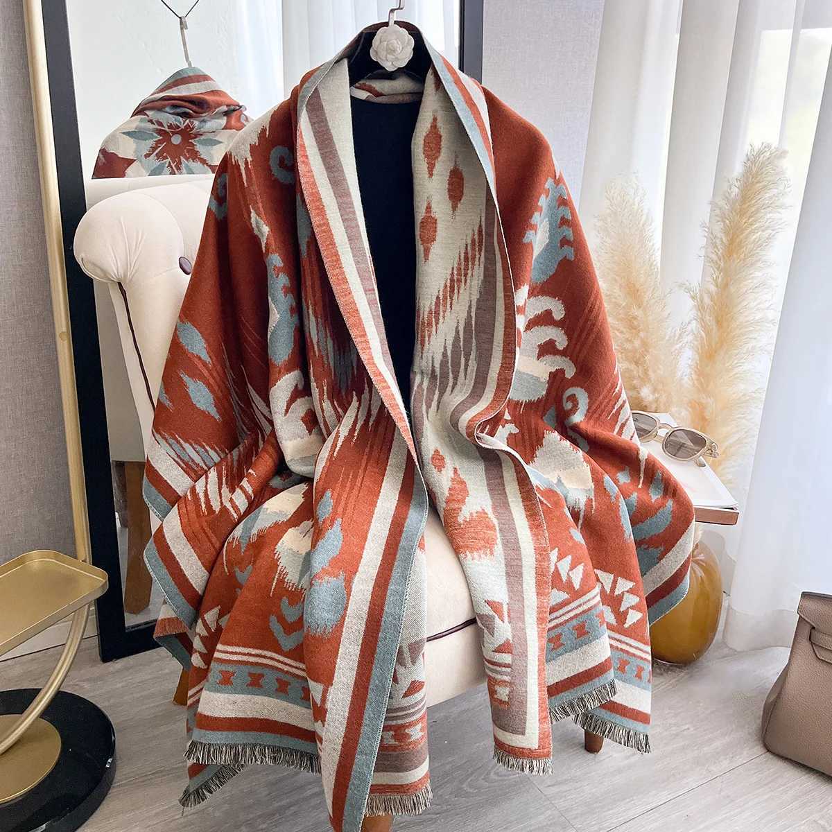 New Elegant Jacquard Design Scarf Imitation Cashmere Soft Warm Fringe Shl Autumn Winter Coldproof Windproof Blanket Scarf Y250918