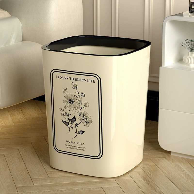 Household Trash Can for Bedroom and Living Room Large Capacity for Kitchen Bathroom and Toilet Simple Design with Press Ring High Aesthetic Storage Bi