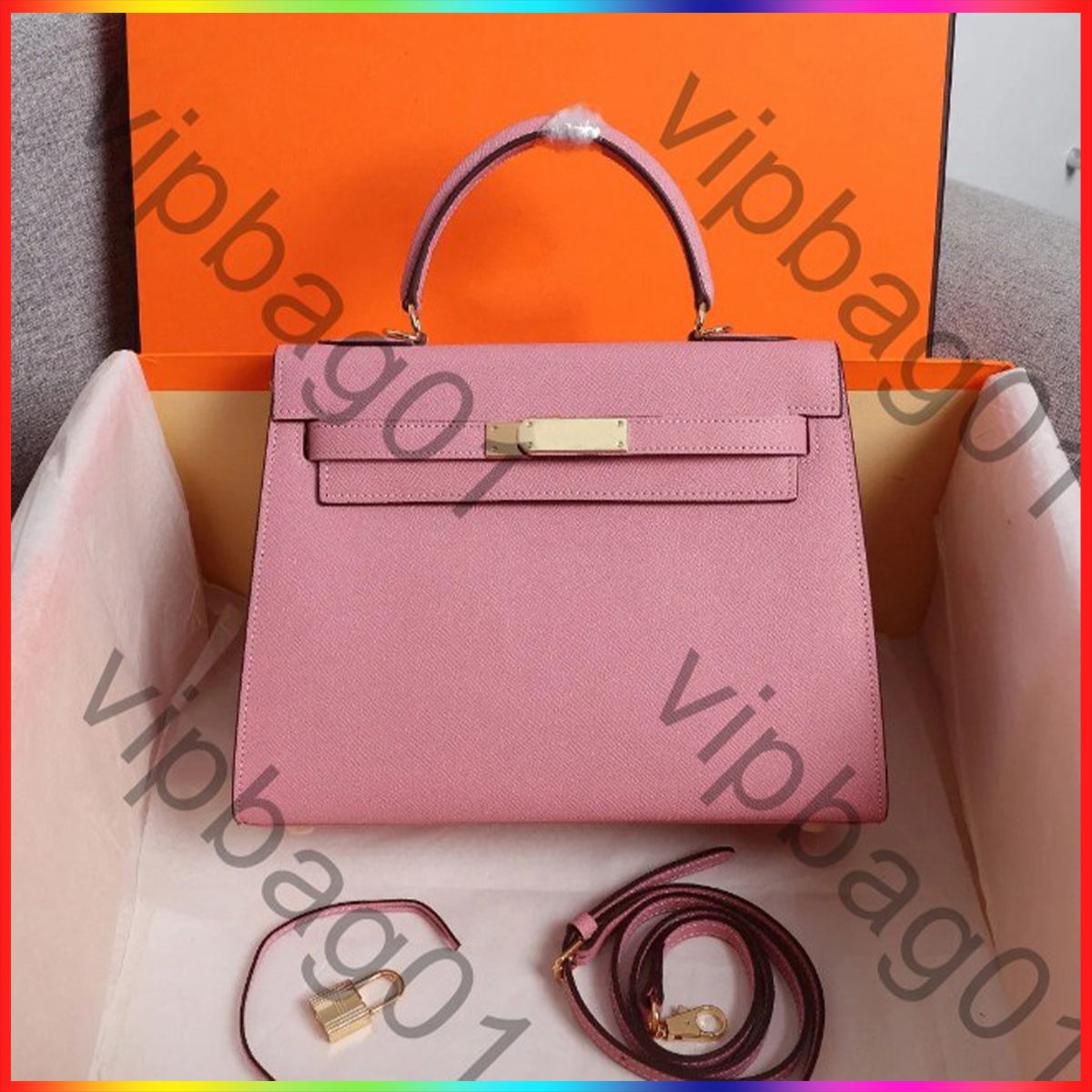 5A High Quality Designer Fashion Women Genuine Leather Handbags Classic lychee leather Cowskin Shoulder Scarf Charm With shoulders straps and Packing box bag 02